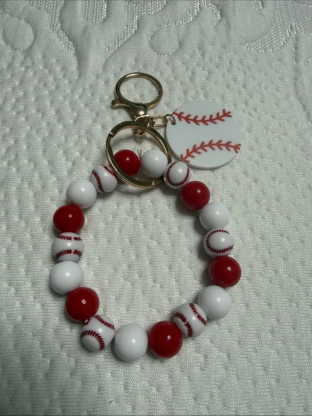 Set of 12 Sports Beaded Keychain Bracelet - Basketball Soccer, Football Baseball